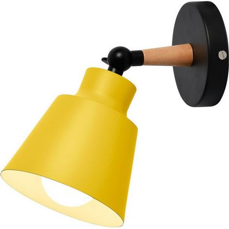 Applique Murale Moderne En Bois Applique Murale Minimaliste Lampe Murale Rétro Nordique Pour Chambre À Coucher, Chevet, Bureau, Couloir E27 Jaune 1 (1/4)