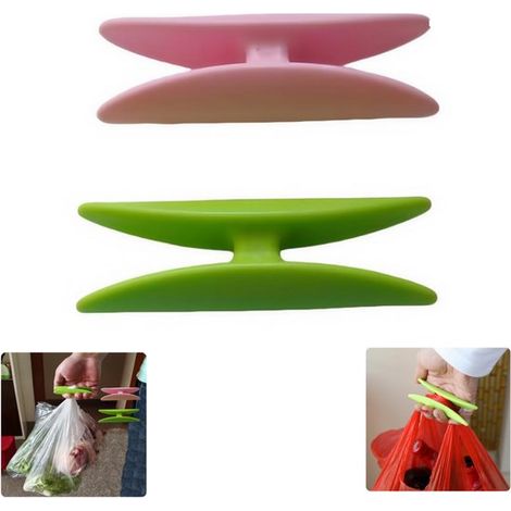 4 poignées pour sacs à légumes poignées pour sacs de courses réduisent la pression sur vos mains conviennent aux sacs en plastique, sacs de courses et sacs à légumes (9,53 cm vert, rose) (1/5)