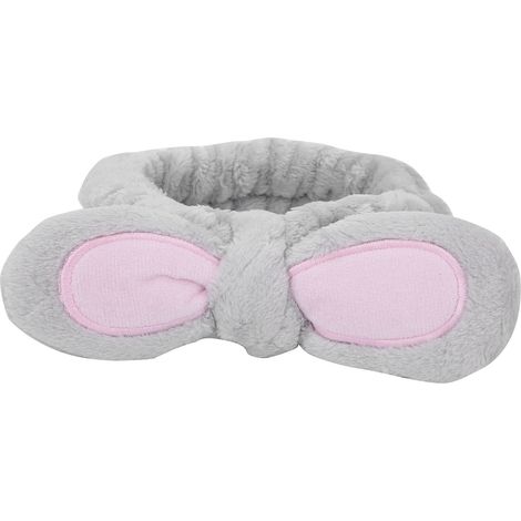 Serre-tête pour nettoyage visage femme, décoration oreilles lapin, bandeau élastique gris pour SPA, soin peau, maquillage. (1/5)