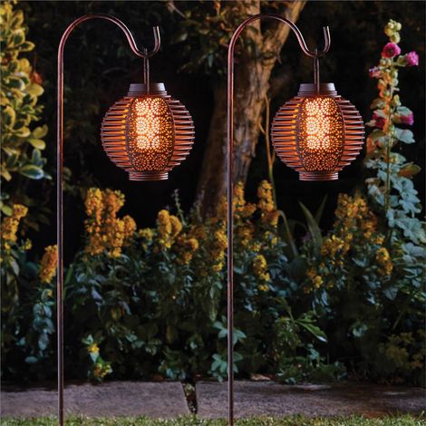 2 x Smart Garden Solar Forli Flaming Lantern LED Light Silhouette Shepherds Hook (1/7)
