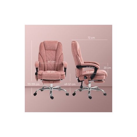 Fauteuil de bureau rose ergonomique avec massage vibrant et chauffage, dossier inclinable, repose-pieds, pour bureau et télétravail (1/5)