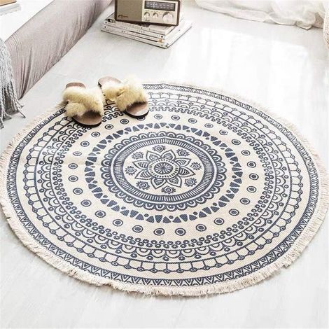 Tapis rond Mandala - En coton - Style bohème - Diamètre : 92 cm (1/5)