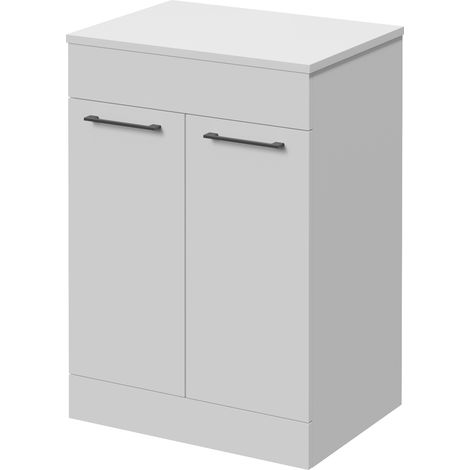 Napoli 460 Gloss White 600mm 2 Door Vanity Unit for Countertop Basins - 600mm - Gunmetal Grey 160mm Handle