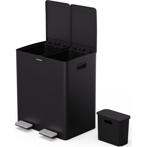 Klarstein EcoVista Mülleimer - 40L Abfalleimer mit 2 Fächern & 3L Komposteimer, Soft-Close, Edelstahl, Küchen-Abfalleimer, Mülltrennsystem