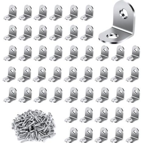 Équerre de Fixation 50 Pièces, 20x20mm Équerre Métal avec 100 pièces Vis Equerre Assemblage Inox Equerre de Fixation Angle Droit Support pour la Fixation et la Réparation de Meubles (1/5)