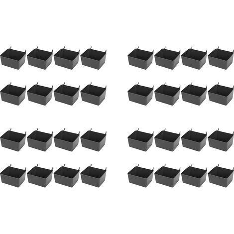 Kit de 32 Bacs de Panneau Perforé Kit de Rangement de Pièces de Panneau Perforé Accessoires de Panneau Perforé Bacs D'établi pour Organiser le Matériel (Gris) (1/5)