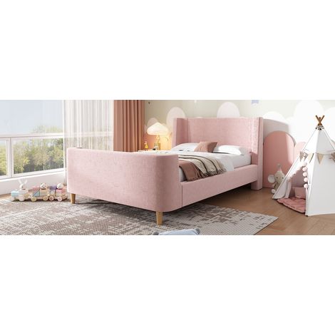Cama Polsterbett Kinder Einzelschiffbett Kosmisches Muster Samt Rosa 90x200 cm (1/5)