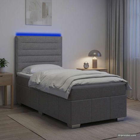 vidaXL Lit boxspring LED avec matelas Gris clair 90 x 200 cm Tissu (1/5)
