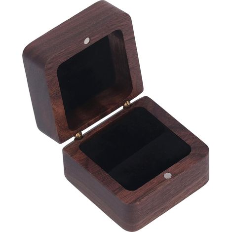 Wooden Ring Box, Black Walnut with Magnetic Button, Vintage Engagement Holder for Proposals and Weddings (1/5)