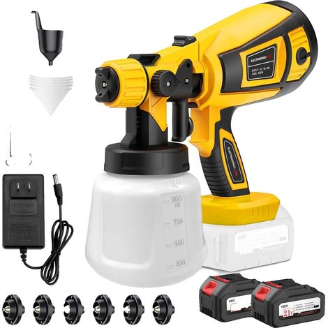 Pistolet à Peinture Électrique, Capacité de 1000ML, 6 Tailles de Buse, Avec 2×Batterie (1/2)