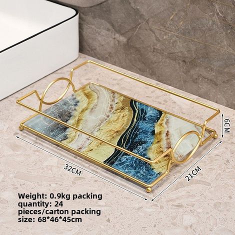 Étagère de toilette Xinghe grand format à un seul niveau, sans perçage, étagère de rangement légère et luxueuse pour salle de bain, plateau de bureau pour cosmétiques et soins de la peau (1/5)