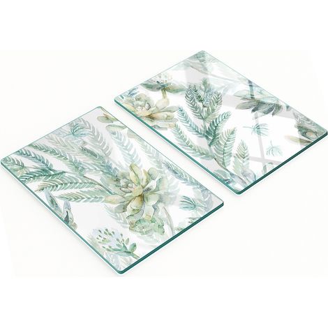 Dekorative Glas-Schneide- und Servierbretter mit Blumen- und Blättermuster, 2 x 40 x 52 cm (1/5)