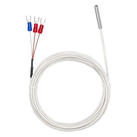 Pt100 Sonde de capteur de température 304 avec connexion à 3 conducteurs, plage de mesure de -50 °C à 450 °C, classe de précision A, étanche pour applications industrielles et de laboratoire (1 mètre) (1/5)