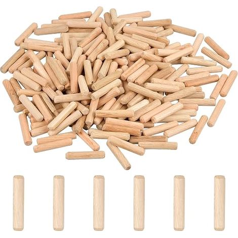 Chevilles en Bois, Cheville de Meuble, Tourillons en Hêtre, Chevilles Rainurées en Bois, Goujon Boi de Hêtre Massif, Meubles en Boi Dur Rainuré (6mmx30mm) (1/5)