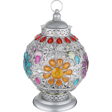 Lampada da tavolo lampada da tavolo lampada da comodino lampada da camera, metallo cristalli acrilici argento orientale, attacco E27, DxH 27x39,5cm