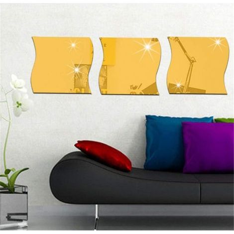 Lot de 6 stickers muraux ondulés à effet miroir 3D pour la décoration intérieure : salon, chambre, canapé, TV, etc. (1/5)