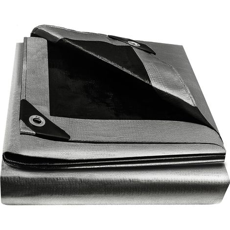 Bâche en tissu - 4 m x 4 m - Gris/noir - 180 g/m² - Étanche - Avec œillets - Bâche de protection pour bateaux, bois, meubles de jardin, piscine, trampoline, toit, résistant à la déchirure (1/5)