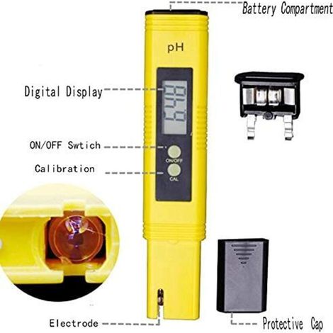 Penna misuratrice di pH digitale, tester digitale portatile con display LCD per la qualità dell'acqua, intervallo di misurazione da 0-14 pH a 0,01 pH, misuratore di pH, tester per acquari con funzione (1/3)