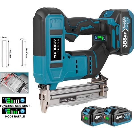 2 in 1 Chiodatrice professionale senza fili (chiodi diritti 10-30 mm, chiodi codificati 4 mm di larghezza 10-22 mm) - Con due batterie, 3000 chiodi diritti F30 + 3000 chiodi codificati 422J