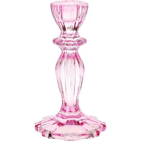 Bougeoir en Verre Rose - 1 Unité - Design Conique Élégant - Support pour Bougies à Tige - Intérieur et Extérieur - 16 cm de Hauteur (1/5)