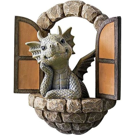 Sculpture de dragon de jardin, sculpture de dragon de jardin de 15,4 cm de haut, résine, décoration murale, décoration de la maison