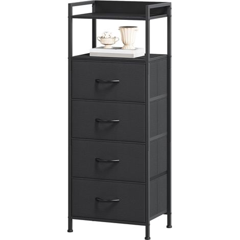 Commode Haute de Rangement avec 4 Tiroirs en Tissu, Noir (1/5)