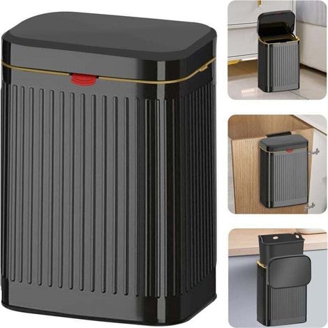 Poubelle suspendue de cuisine avec couvercle, poubelle en acier inoxydable de 2,1 gallons/8 litres, poubelle Compost, comptoir pour salle de bain (noir) (1/5)