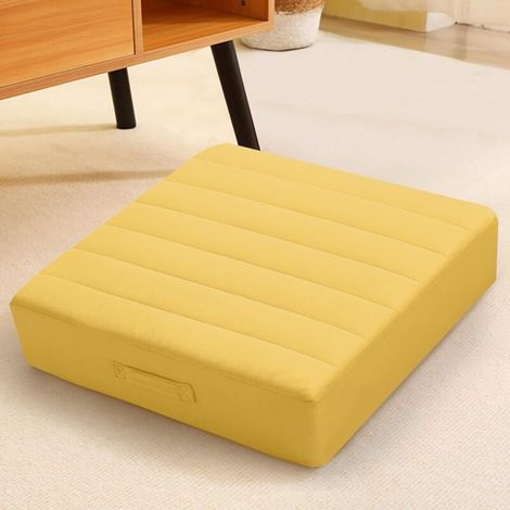 Grand coussin de sol carré, coussin de méditation jaune avec mousse épaisse et housse lavable touffetée douce, grand siège de sol pour adultes, enfants, assis et yoga, 45 cm (1/4)