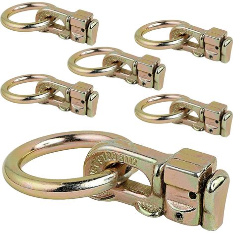L-Track Double Stud Tie Down Fitting with O-ring, Use with L-track rails in trucks and vans, 5000 lb heavy-duty steel bearing, Pack of 6, Gold