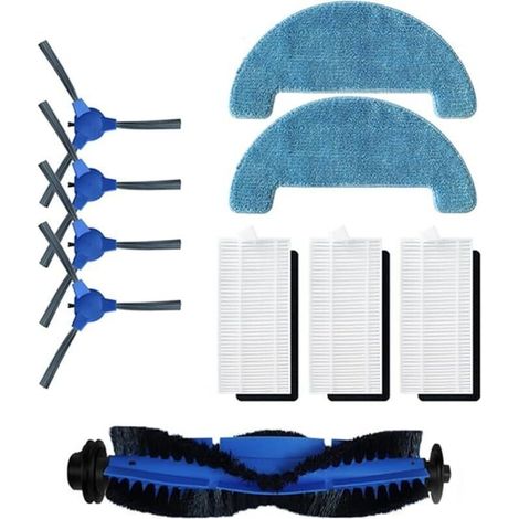 Set di 10 spazzole laterali principali per l'aspirapolvere robot Venga VG RVC 3000/3001: 1 spazzola a rullo, 4 spazzole laterali, 3 spazzole in fibra.