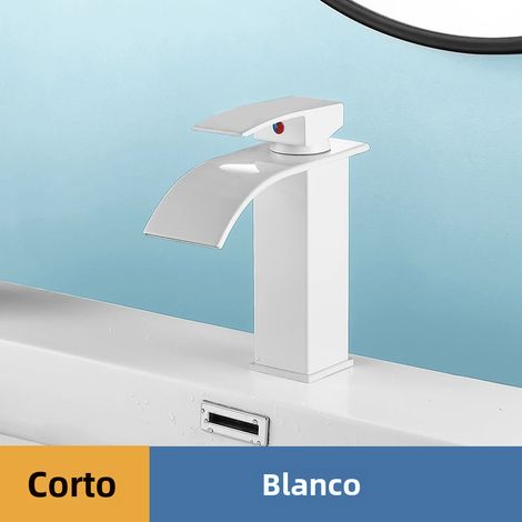 Robinet d'eau chaude et froide moderne en acier inoxydable, à poignée unique (blanc - court)