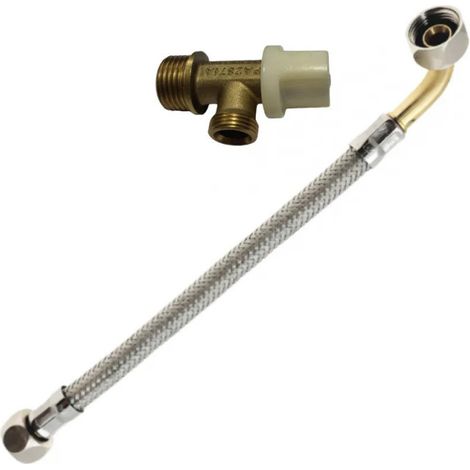Llave de 1/2" para cisterna empotrada de WC con manguera acodada de 3/8", longitud 350 mm