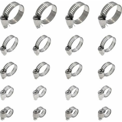 20 Stück Schlauchschellen, verstellbare Schlauchschellen 16-25 mm, Schlauchschellen aus Edelstahl 304, Metallschlauchschellen, für Schläuche, Gasschläuche, Wasserschläuche, Kabel, Wasserhähne usw.