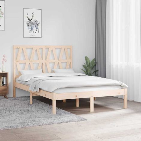 Cadre de lit 120 x 200 cm en pin massif avec tête de lit, sommier à lattes, sans matelas - PANGIVO (1/4)