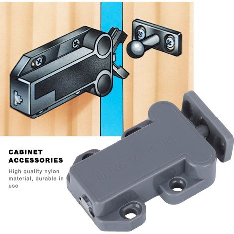 6 kits de loquets à ressort pour tiroirs et portes de meubles, verrous automatiques en nylon, accessoires de quincaillerie, gris (1/5)