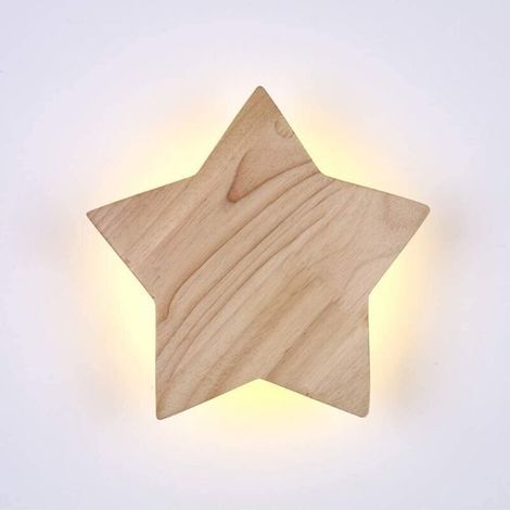 Applique Murale LED en Bois avec Design Étoile – Veilleuse Moderne pour Chambre d’Enfant, Salon ou Grenier – Lumière Chaude 3000K – Ø22 cm (1/4)
