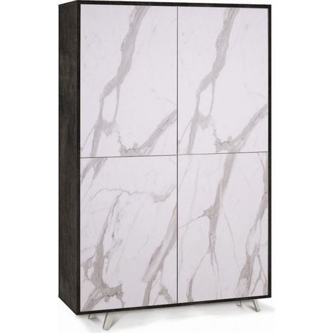 Meuble 4 portes 108 cm (L) x 41 cm (P) x 161 cm (H) – Noir mat et finition marbre Calacatta – Sarmog (1/5)