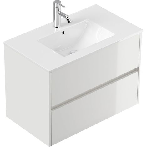 Badmöbel Taifun und Waschtisch 80cm 2 Greifraum SoftClose Auszüge weiß Hgl