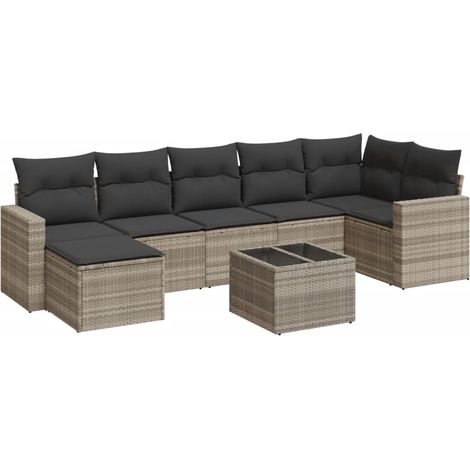 Set de sofás de jardín 8 pzas y cojines ratán sintético gris vidaXL (1/4)
