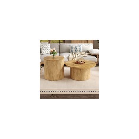Table basse, table ronde double, table d'appoint avec plateaux en bois naturel. Table de salon multifonctionnelle (1/5)