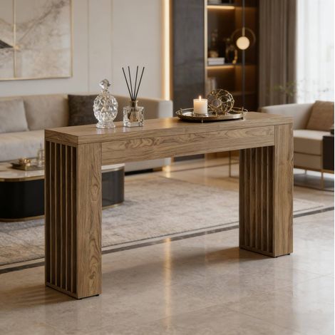 Tavolo consolle 150 cm in MDF marrone, stile rustico HAVRYA (1/5)