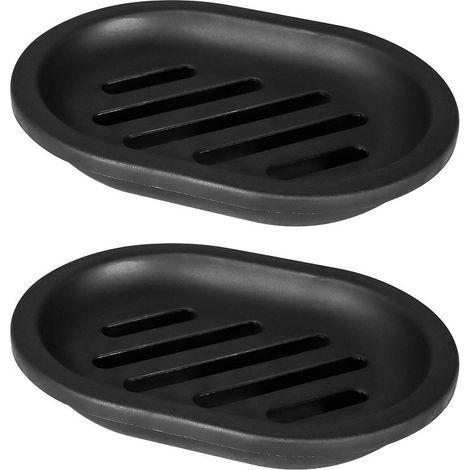 Lot de 2 Porte-savons, Porte Savon Noir Salle de Bain, Porte-Savon de Voyage, Nettoyage Facile, Sec, Stop Mushy soap (Noir) (1/5)