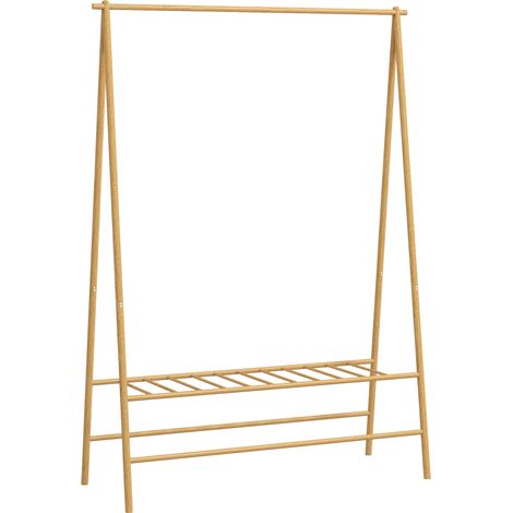 Porte-manteau en bambou avec étagères crochets barre de suspension 116 x 43,5 x 160 cm