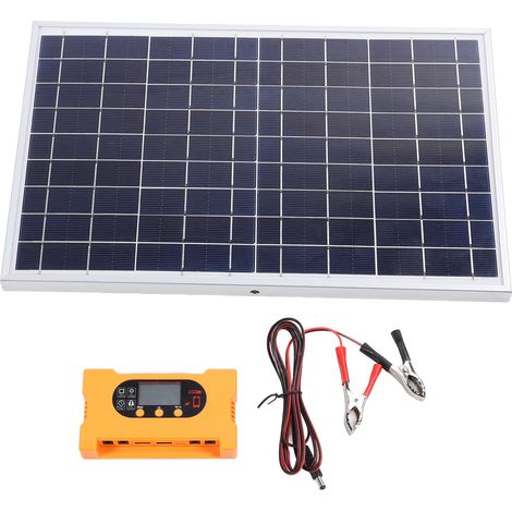 Ortviai Kit solaire polycristallin 10 W, panneau 18 V avec régulateur de charge 100 A étanche IP65 pour bateau, camping-car, abri
