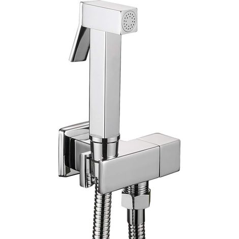 Kit de ducha cuadrado de pared en latón cromado para bidé musulmán (1/5)