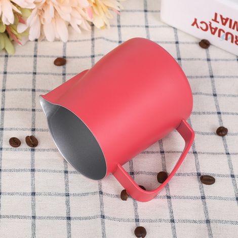 350 ml Milchaufschäumkännchen aus Edelstahl, Kaffee-Latte-Behälter, Tasse, Kaffeezubehör, Rosarot (1/5)