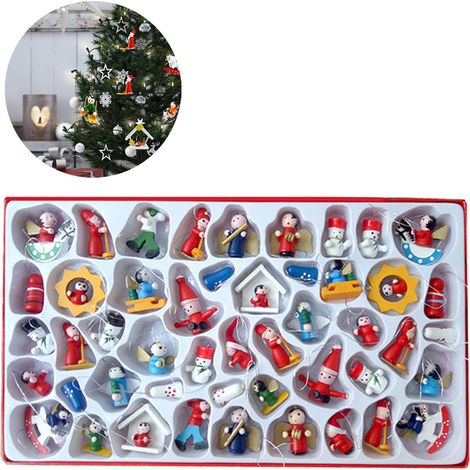 Ensemble de 24 décorations miniatures en résine, style rustique, Père Noël et bonhomme de neige, pour sapin de Noël (1/5)