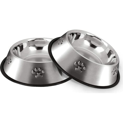 Gamelle Chien, Inoxydable Bols Chien Alimentaire en Acier Antidérapantes avec Base en Caoutchouc, Gamelles d'eau pour Animaux de Compagnie de Petite et Moyenne Taille, 2 Gamelles, 22cm