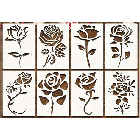 Set of 8 Reusable Flower Painting Stencils Wall Painting Stencils Plastic Painting Stencils for Crafts Flower Painting CHEMISE SEXY (1/5)