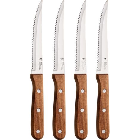 Set di 4 coltelli per carne acciaio inossidabile foglio con finitura opaca 12,5 cm - manico in legno acacia perfetto per barbecue, presa addominali (1/5)
